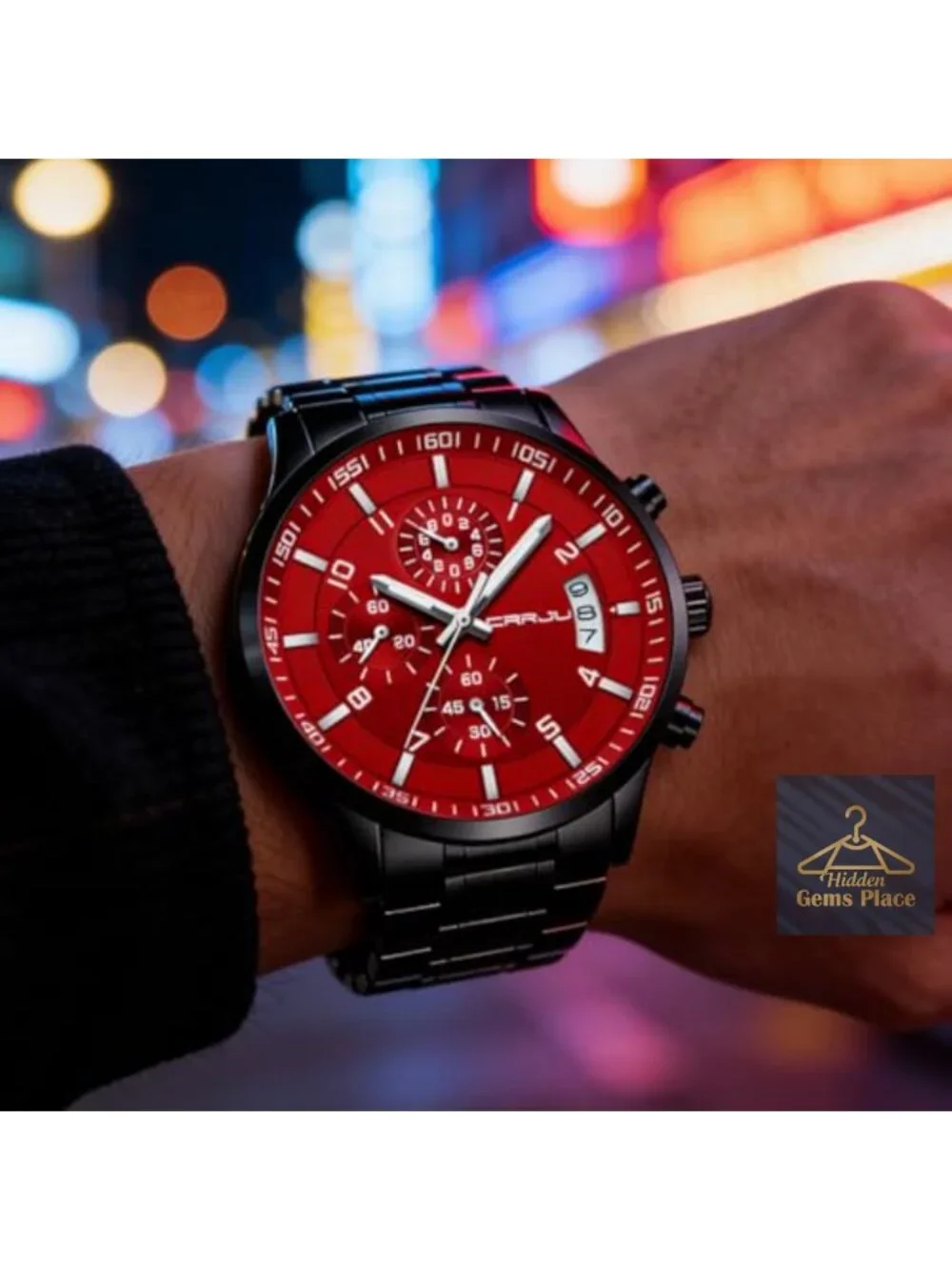 Men's Stainless Steel Chronograph Watch, Waterproof Analog Quartz, Date Display